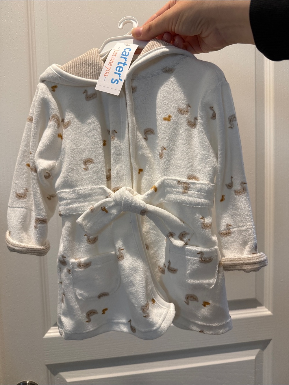 Carter's Cream Hooded Kids Robe with Duck Motif